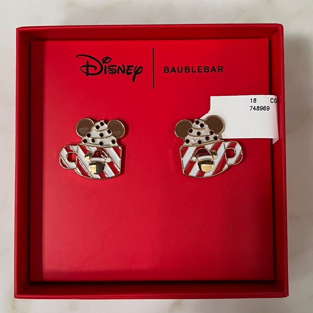 Disney BaubleBar Mickey Mouse Hot Chocolate Christmas Mug Earrings